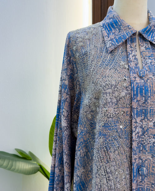 Beige and  Blue Kuwaiti Jalabyia Dress
