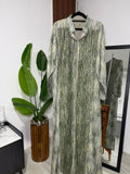 Long green and white patterned dress 