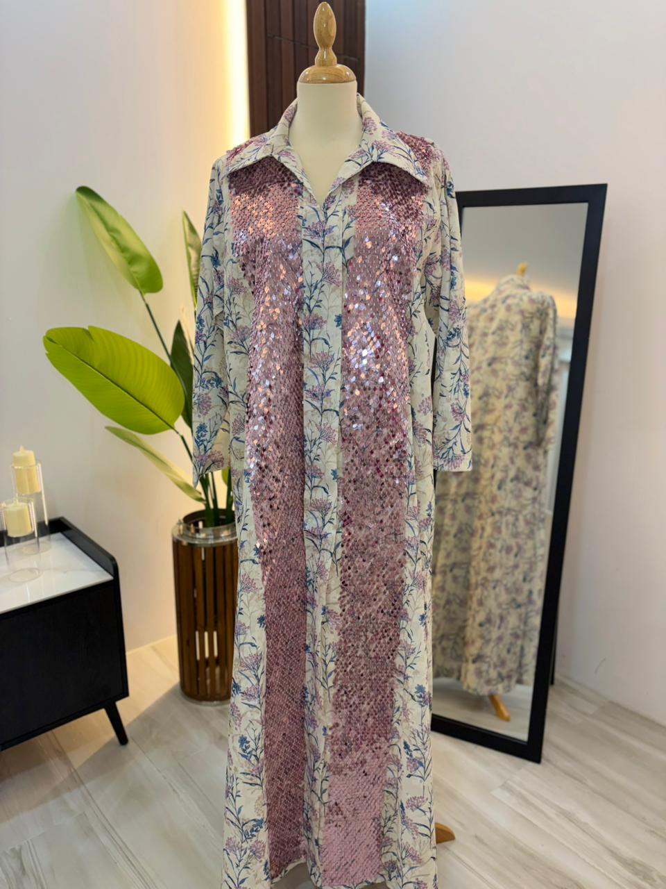 Blush Pink and Beige Kuwaiti Jalabyia Dress