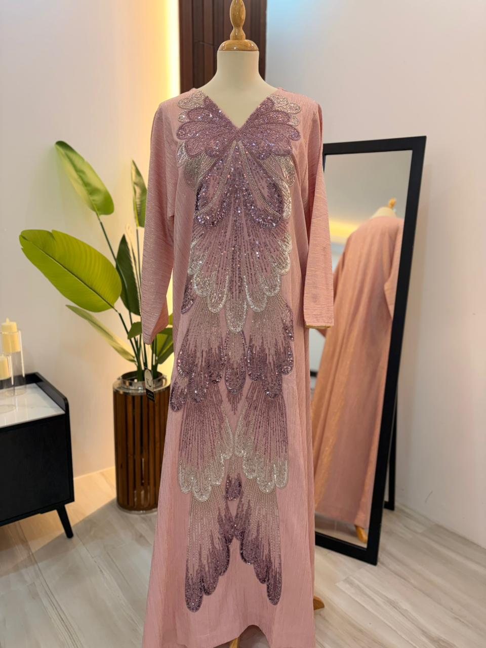 Pink and Beige Kuwaiti Jalabyia Dress