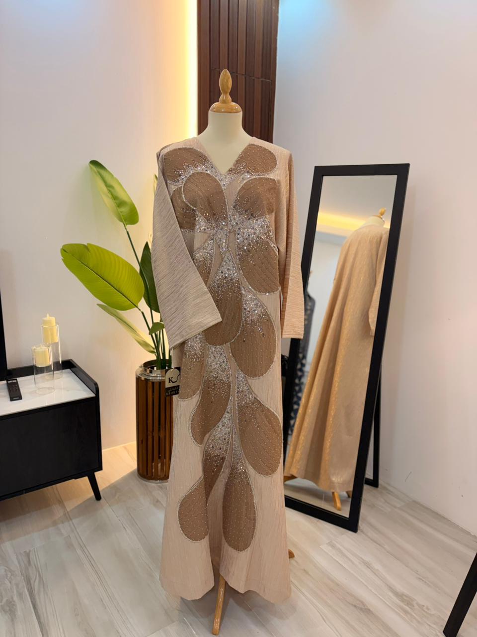 Beige and Brown Kuwaiti Jalabyia Dress
