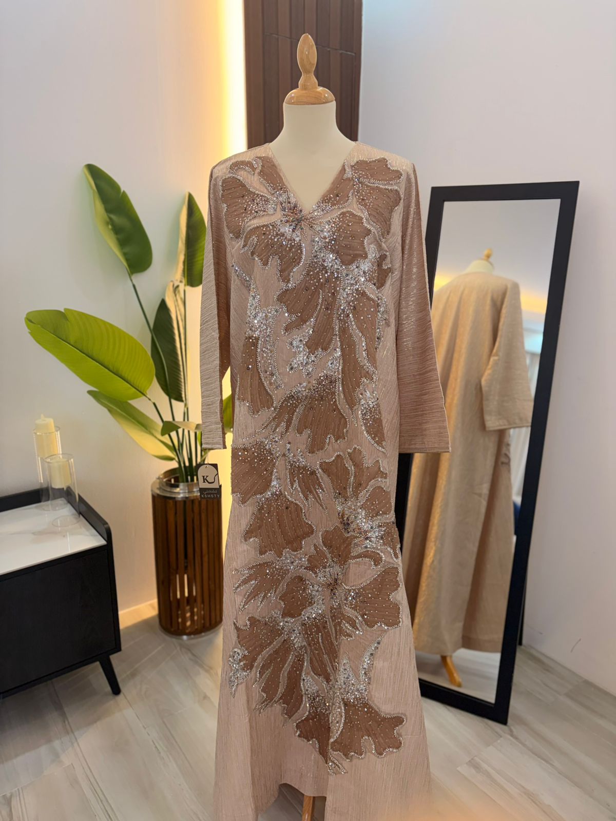 Beige And Brown Jalabyia Dress