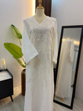 White V-Neck Kuwaiti Jalabyia Dress