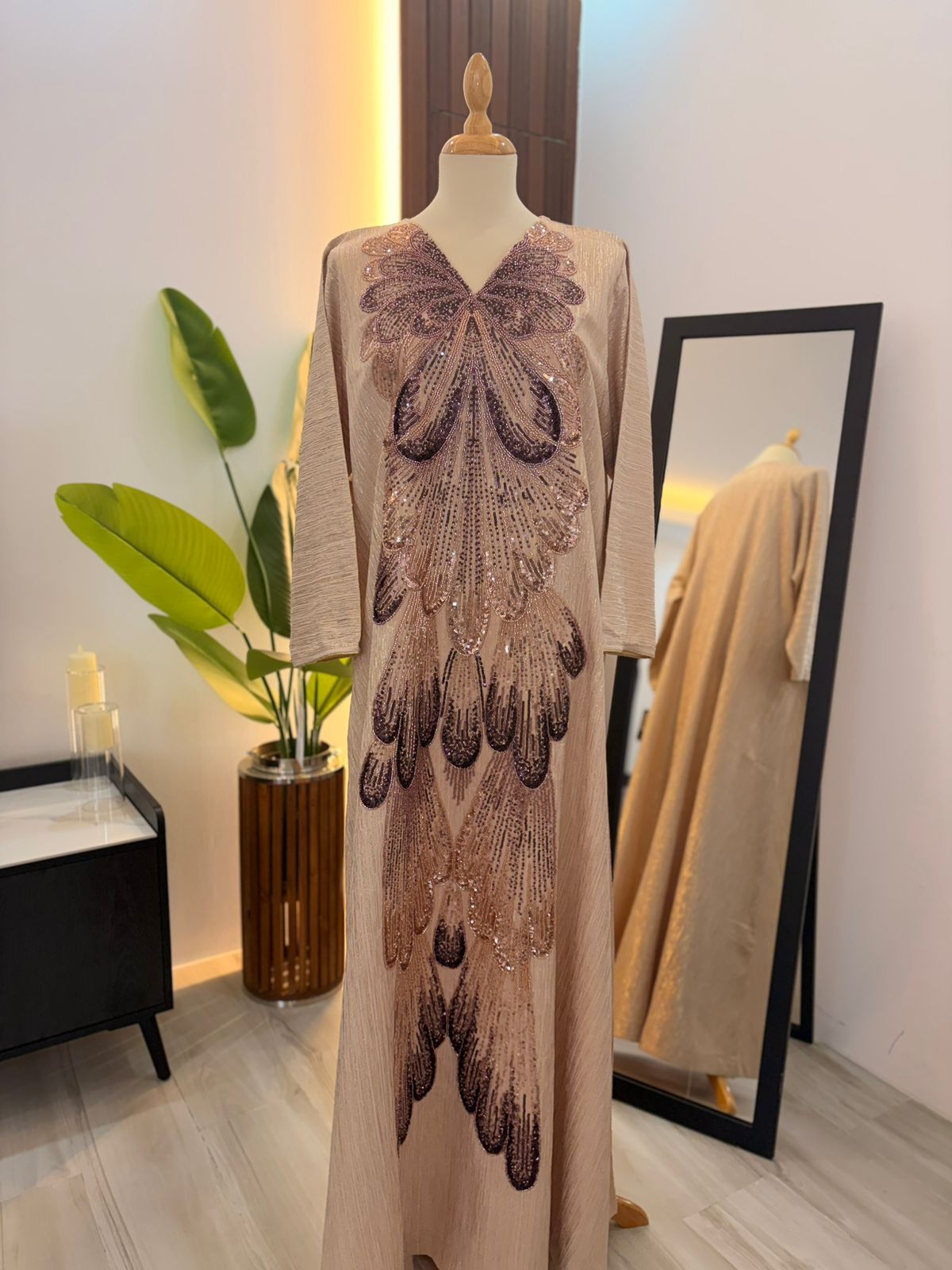 Pink and Beige Kuwaiti Jalabyia Dress